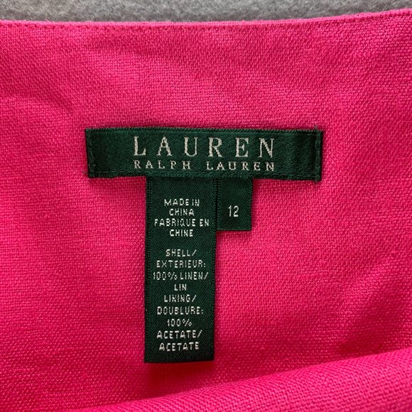 **SOLD**Lauren Ralph Lauren LRL Womens Skirt 12 Pink Linen Skater Flare Pockets - Picture 9 of 10